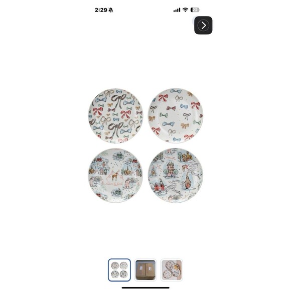 Christmas Plates 8” Pastel Whimsical Stoneware Salad Dessert Snack Holiday Set 4 - Picture 1 of 6